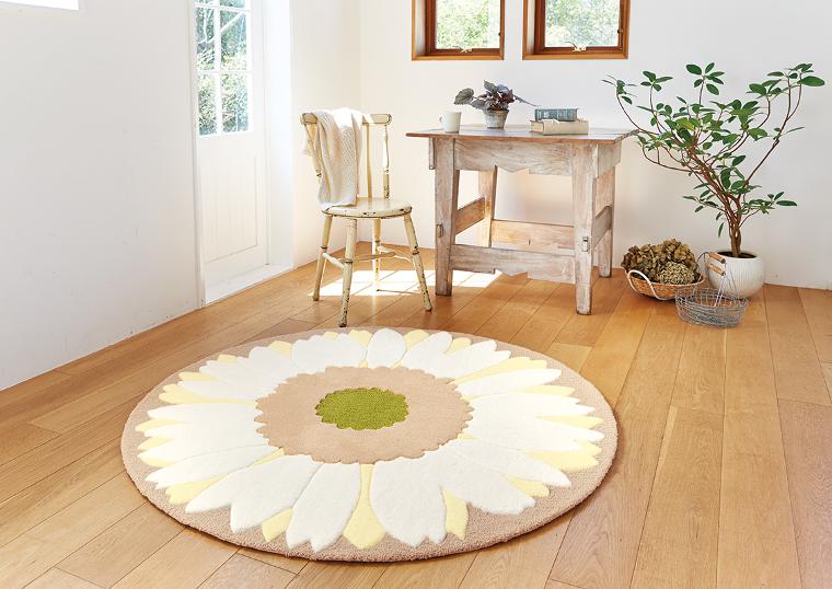 円形ラグマット「GERBERA/ガーベラ」は床暖対応 エレガントな花柄タイプ
