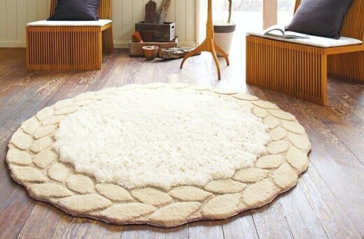 毛足の長い丸型ラグマット！三つ編みリングデザイン『SABLE/サブレ